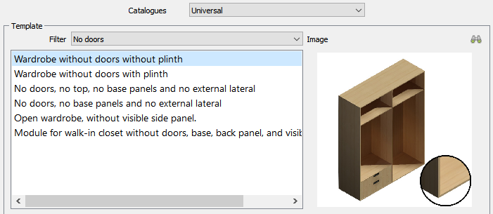 Wardrobe without doors without plinth