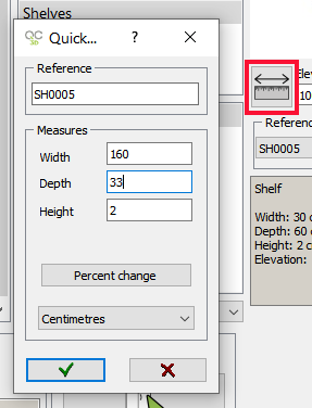 Ruler icon to change dimensions