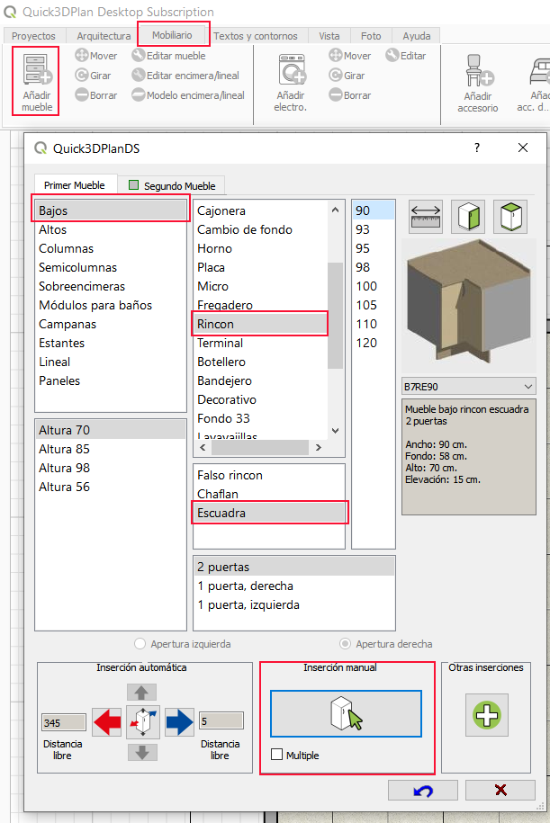 Mueble rincón escuadra.