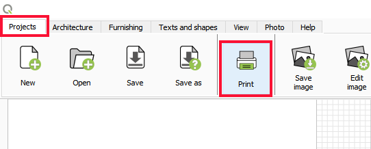 “Projects” tab → “Print”