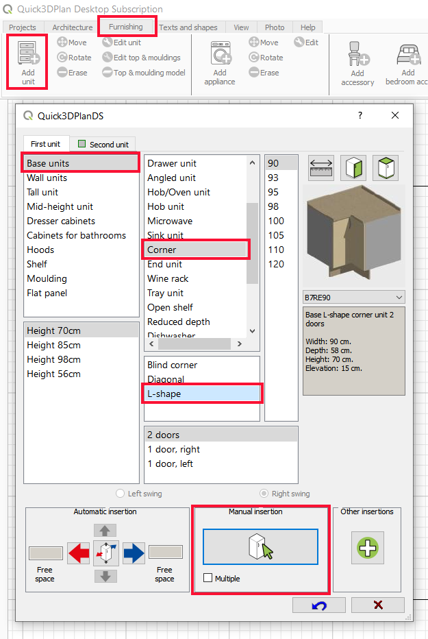 L-shaped sink corner cabinet.