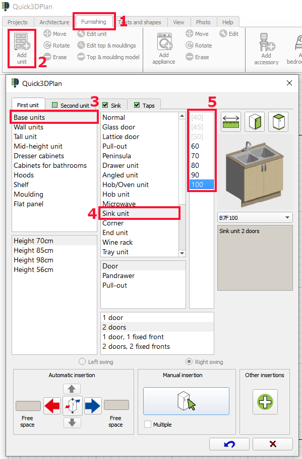 “Base cabinets” → “Sink unit”