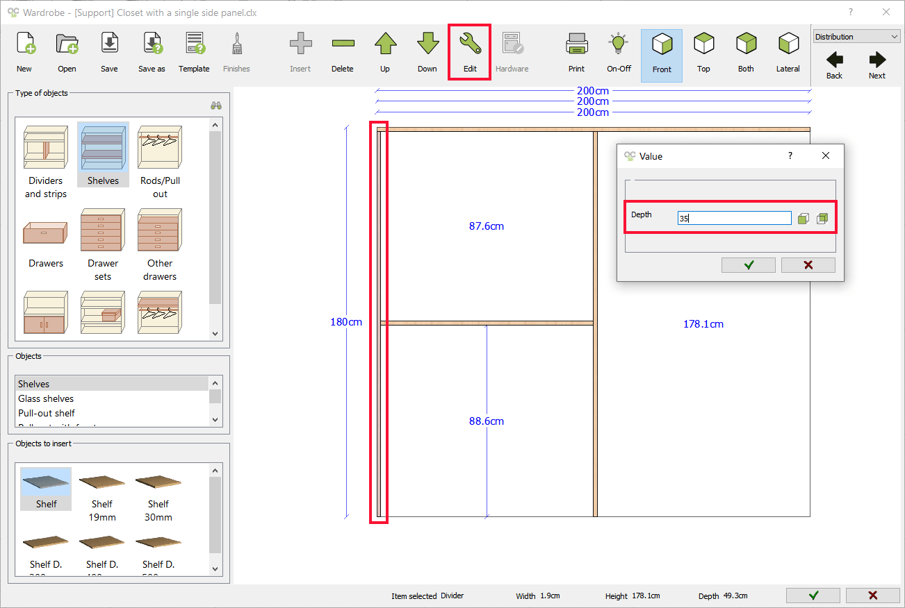 Edit side panel divider depth