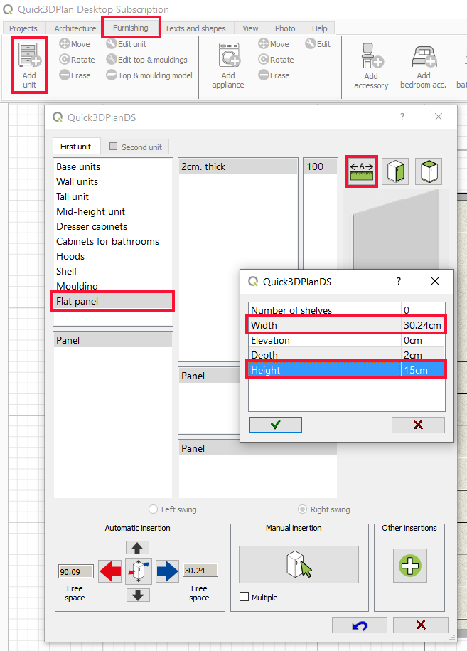 Add unit -> Flat panel