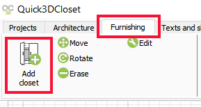 'Furnishing → Add closet'